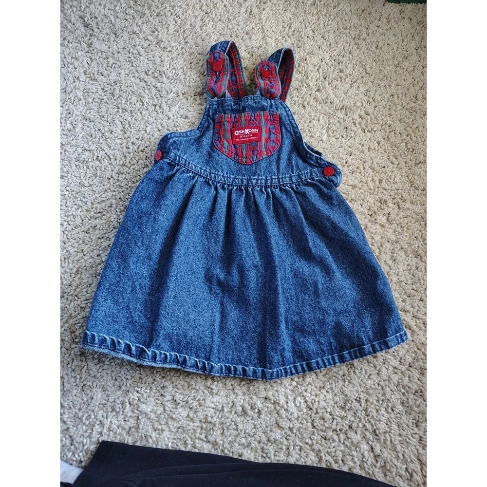 Vintage 90s Oshkosh B gosh Apple Denim Skirtall Overall Dress Girls 3T USA Made